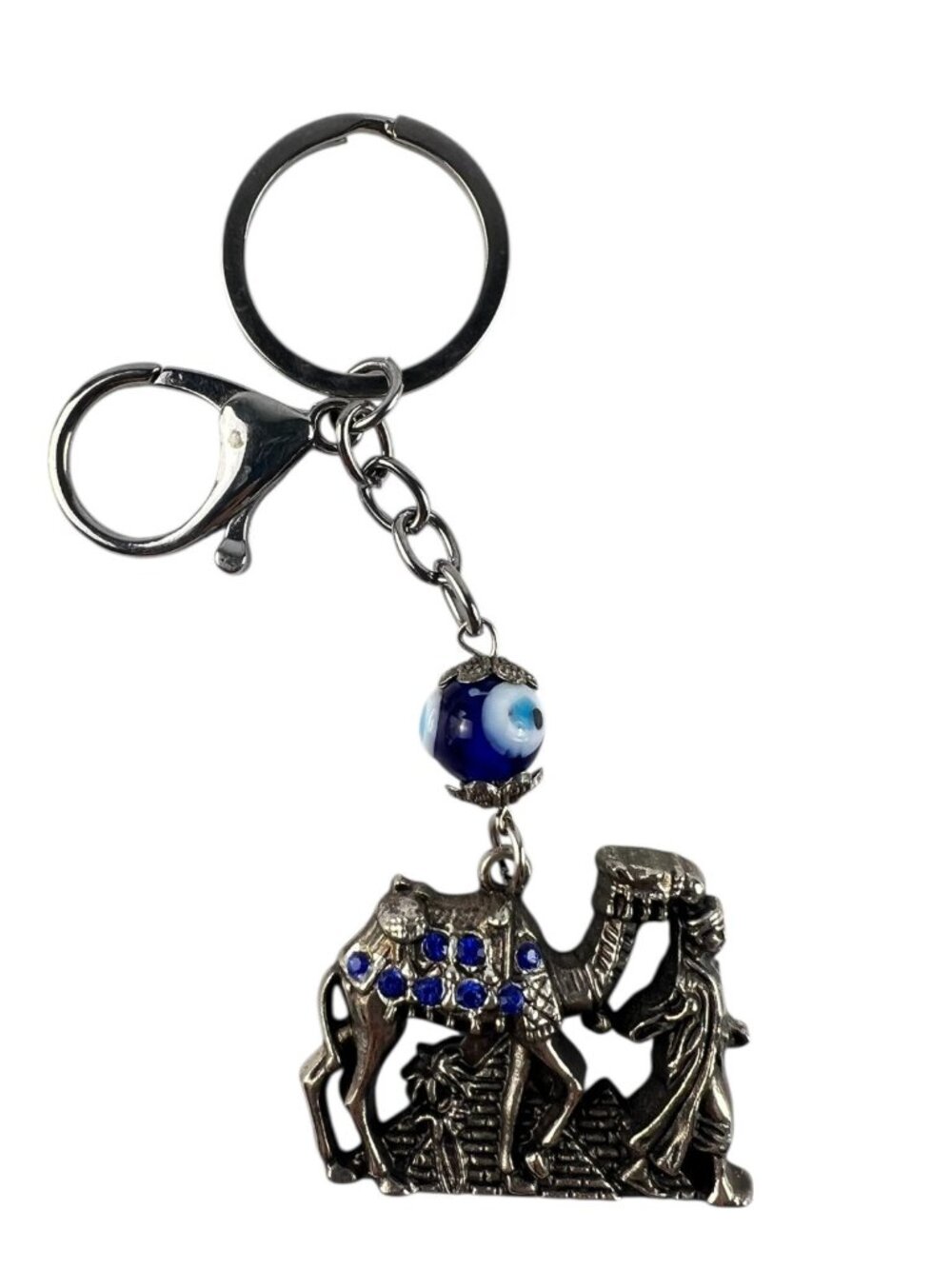 Egyptian Camel Keychain With Blue Evil Eye Bead & Metal Charm For Protection & S